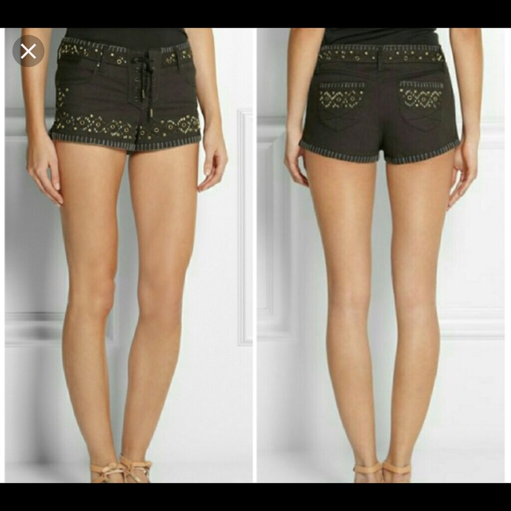 Kate Moss Top Shop black denim beaded shorts 4